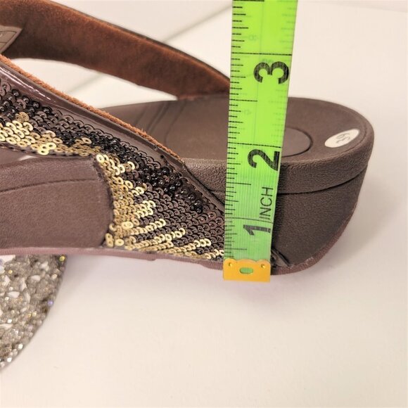 BROWN Sparkly Size 8 Summer Wedge Sandals Rhinestone Embellish Comfy Flip Flops - Picture 8 of 12